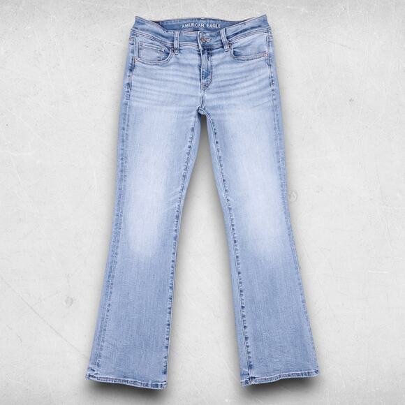 American Eagle Kick Boot Jeans Women 6S Light Blue Distressed Hem Retro Cowgirl - Picture 1 of 13